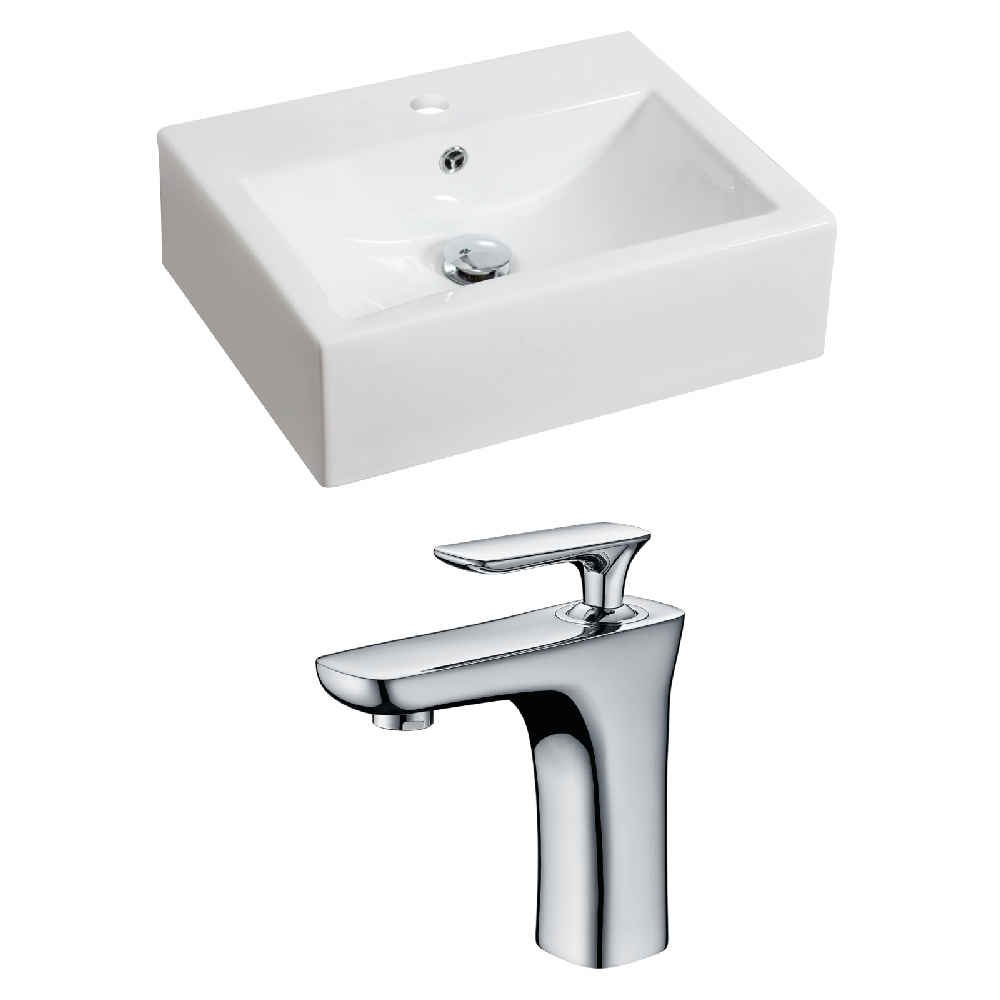 20.25-in. x 16.25-in. Rectangle Bathroom Vessel Sink Set White Enamel Glaze