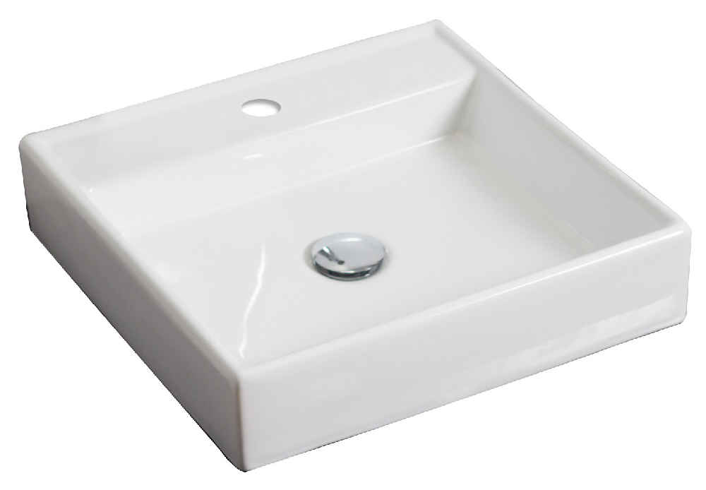 17.5-in. x 17.5-in. Square Bathroom Vessel Sink Set White Enamel Glaze