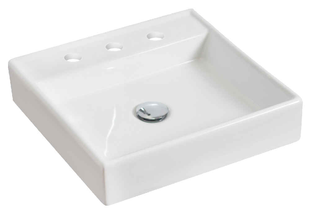 17.5-in. x 17.5-in. Square Bathroom Vessel Sink Set White Enamel Glaze