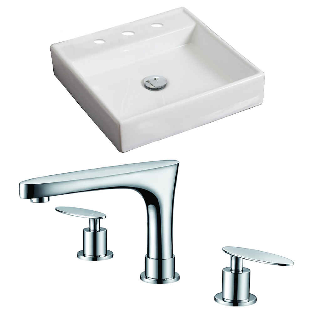 17.5-in. x 17.5-in. Square Bathroom Vessel Sink Set White Enamel Glaze