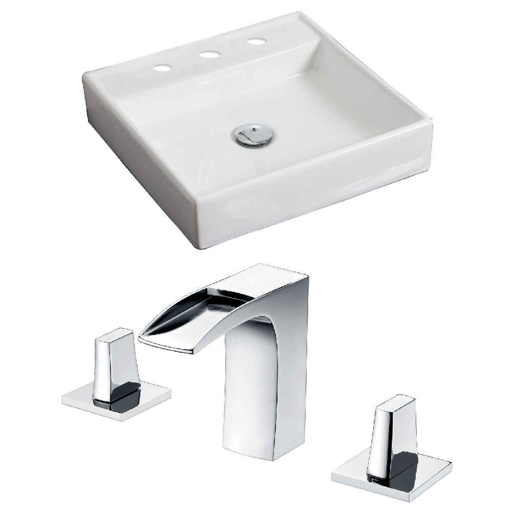 17.5-in. x 17.5-in. Square Bathroom Vessel Sink Set White Enamel Glaze