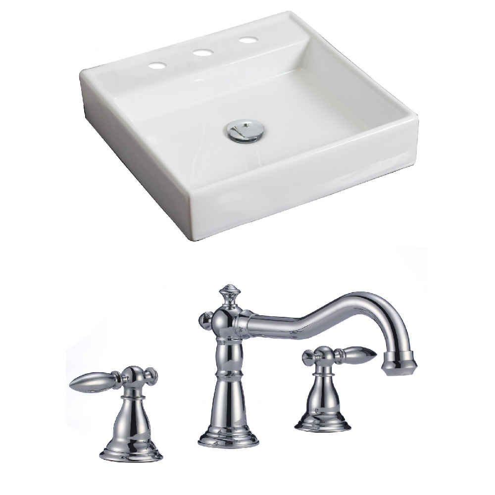17.5-in. x 17.5-in. Square Bathroom Vessel Sink Set White Enamel Glaze