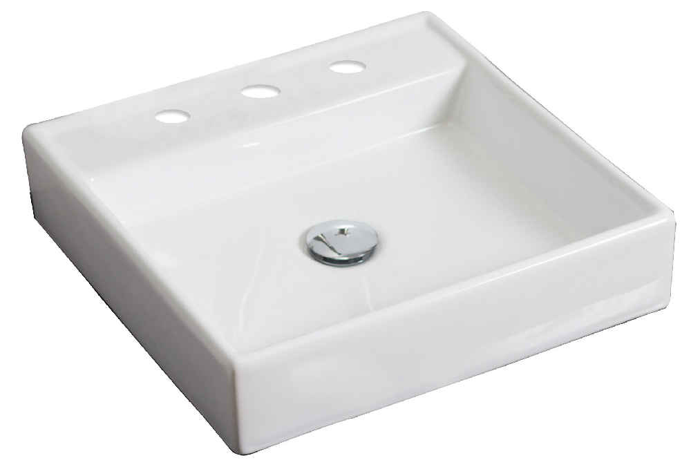 17.5-in. x 17.5-in. Square Bathroom Vessel Sink Set White Enamel Glaze