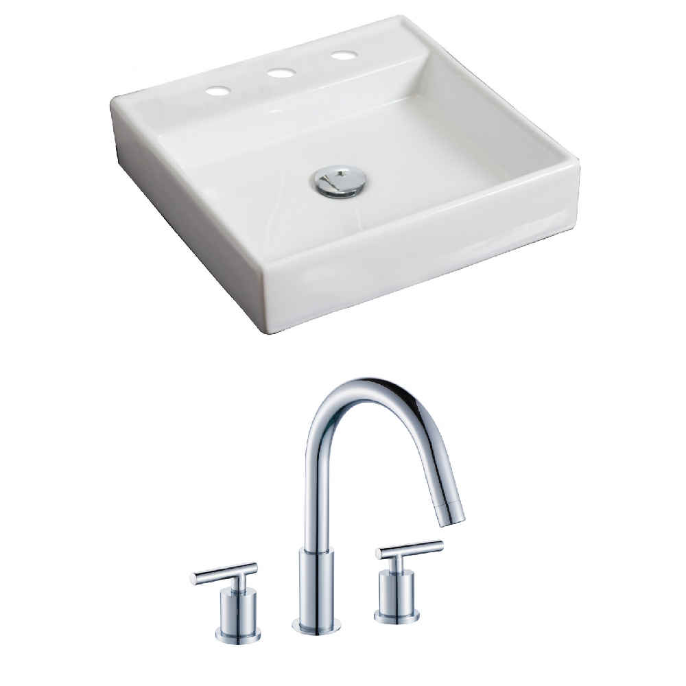 17.5-in. x 17.5-in. Square Bathroom Vessel Sink Set White Enamel Glaze