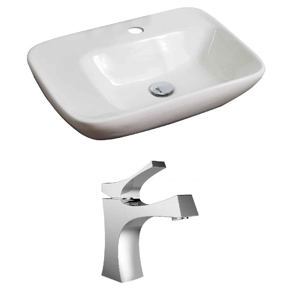 23.5-in. x 17.25-in. Rectangle Bathroom Vessel Sink Set White Enamel Glaze