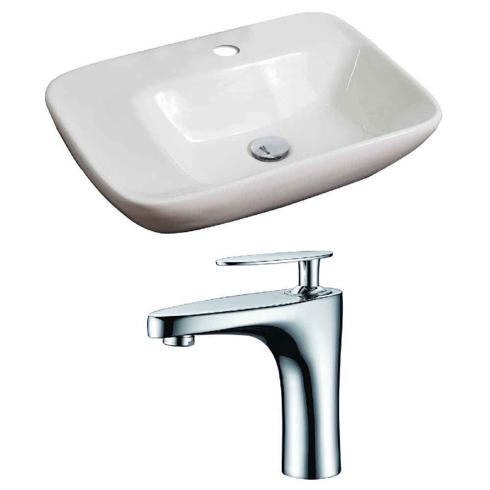 23.5-in. x 17.25-in. Rectangle Bathroom Vessel Sink Set White Enamel Glaze