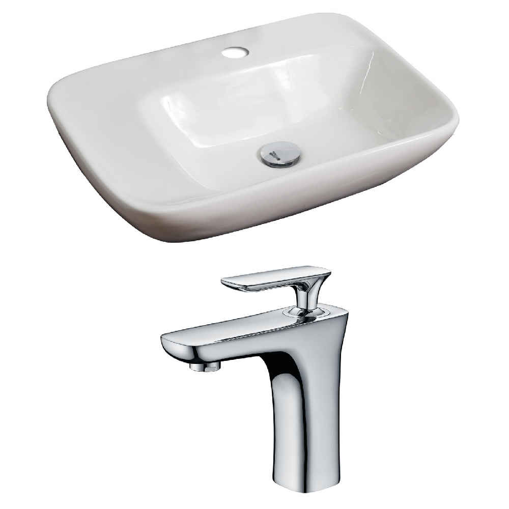 23.5-in. x 17.25-in. Rectangle Bathroom Vessel Sink Set White Enamel Glaze
