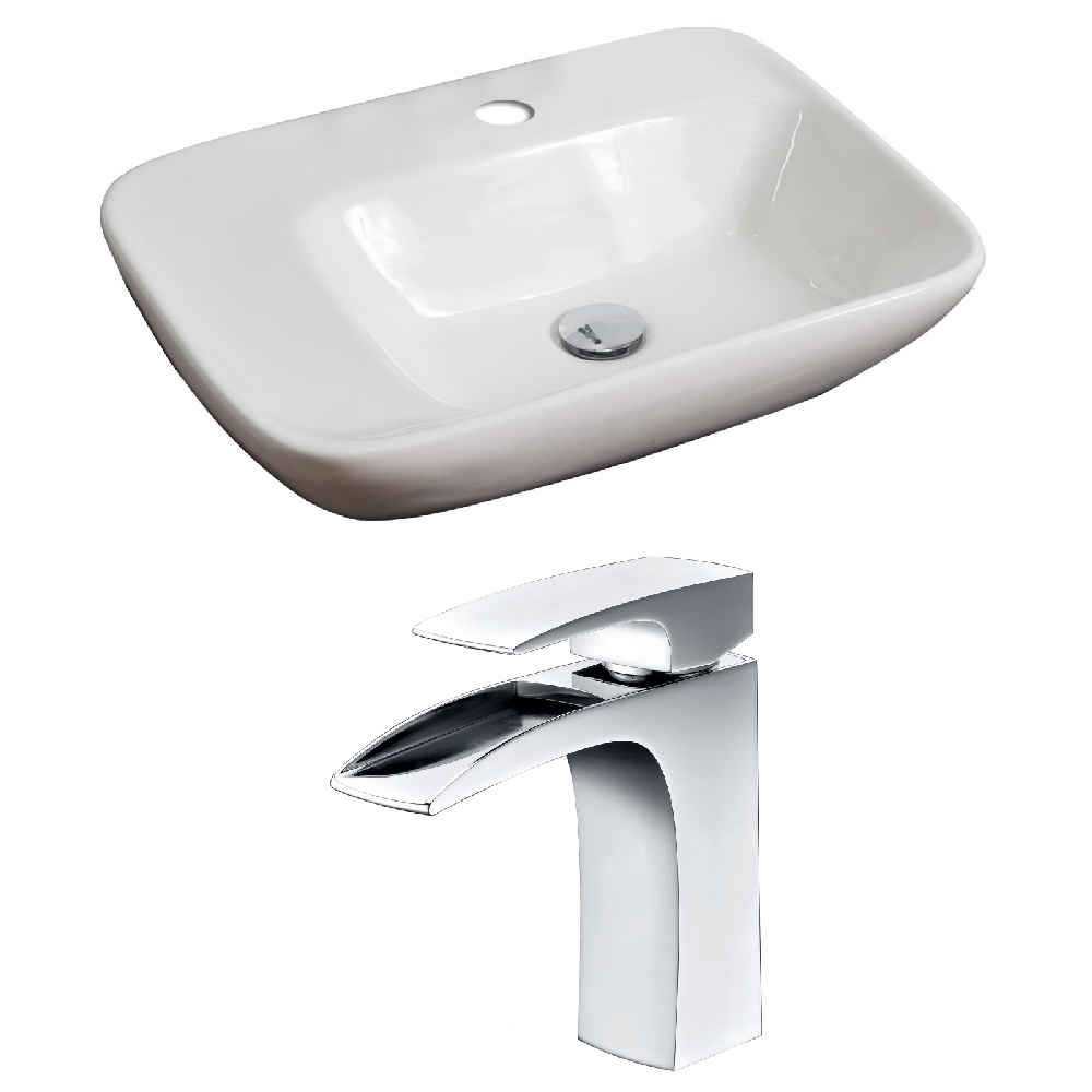23.5-in. x 17.25-in. Rectangle Bathroom Vessel Sink Set White Enamel Glaze