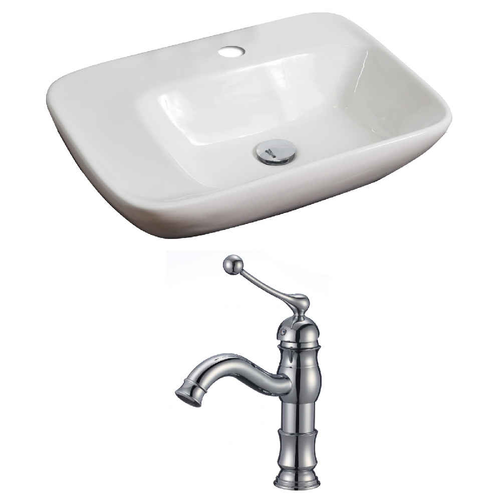 23.5-in. x 17.25-in. Rectangle Bathroom Vessel Sink Set White Enamel Glaze
