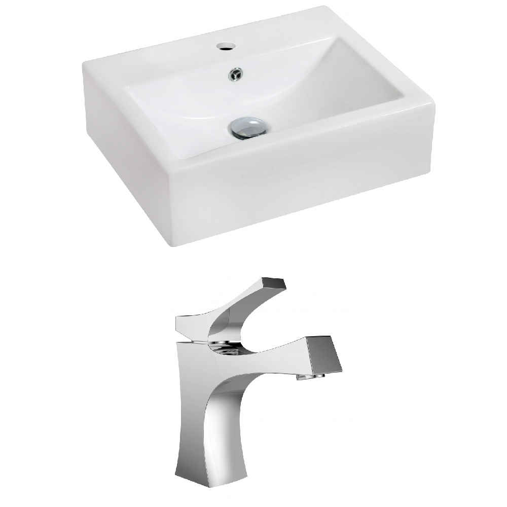 20.25-in. x 16.25-in. Rectangle Bathroom Vessel Sink Set White Enamel Glaze