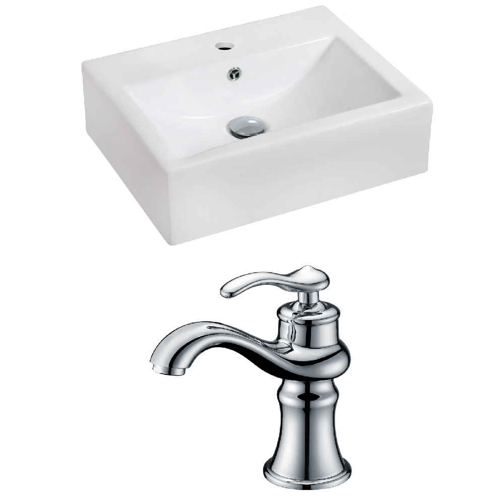 20.25-in. x 16.25-in. Rectangle Bathroom Vessel Sink Set White Enamel Glaze