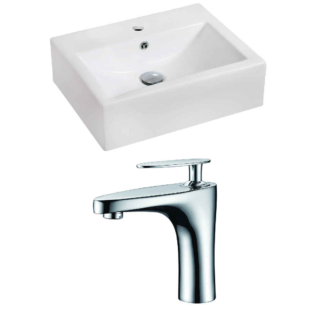 20.25-in. x 16.25-in. Rectangle Bathroom Vessel Sink Set White Enamel Glaze