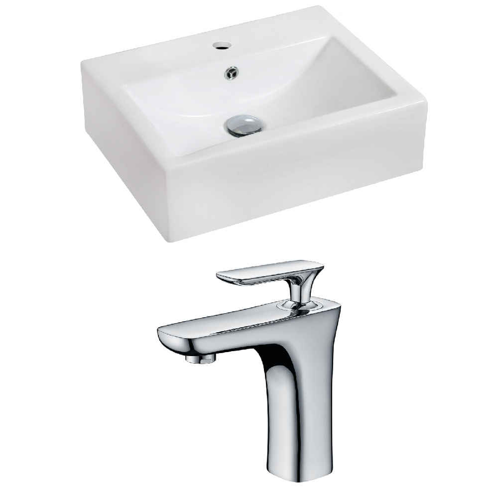 20.25-in. x 16.25-in. Rectangle Bathroom Vessel Sink Set White Enamel Glaze
