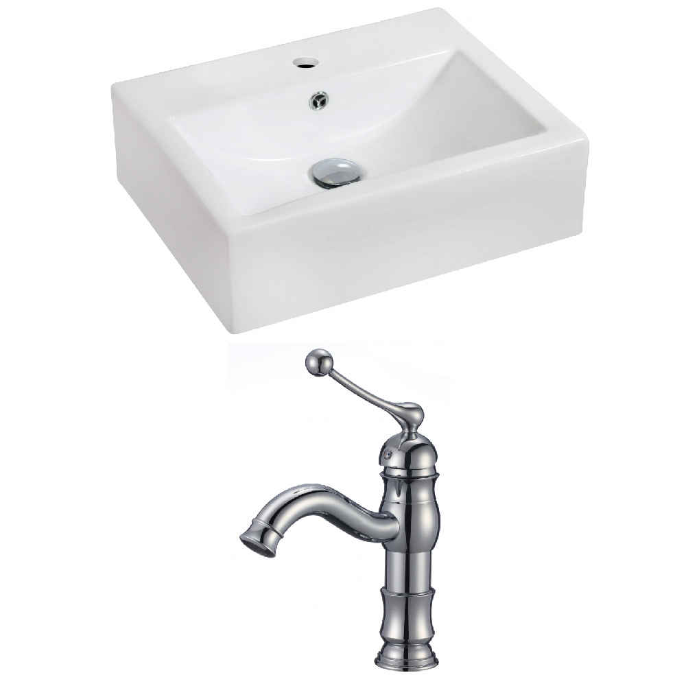 20.25-in. x 16.25-in. Rectangle Bathroom Vessel Sink Set White Enamel Glaze