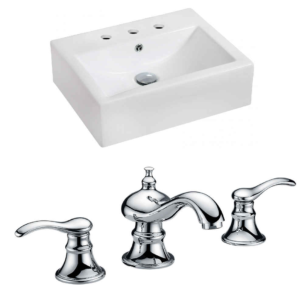 20.25-in. x 16.25-in. Rectangle Bathroom Vessel Sink Set White Enamel Glaze