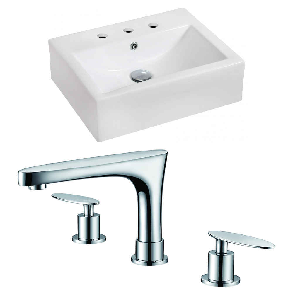20.25-in. x 16.25-in. Rectangle Bathroom Vessel Sink Set White Enamel Glaze