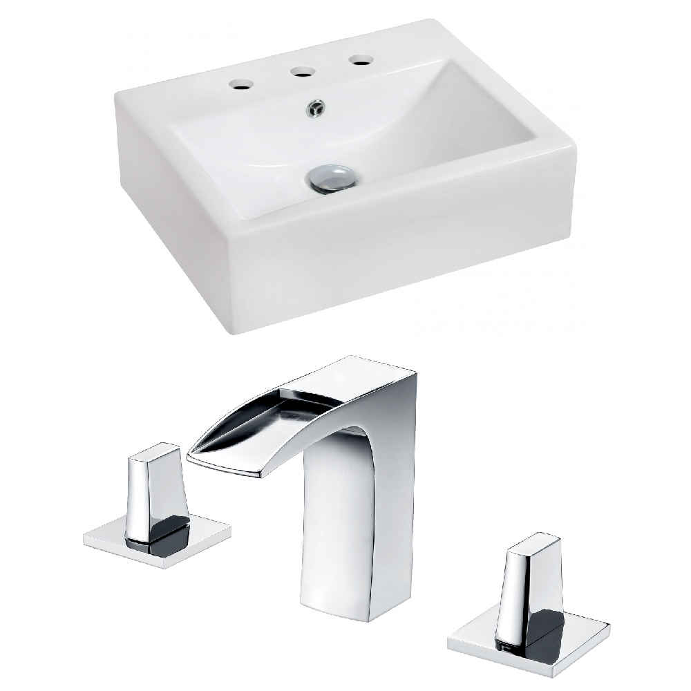 20.25-in. x 16.25-in. Rectangle Bathroom Vessel Sink Set White Enamel Glaze