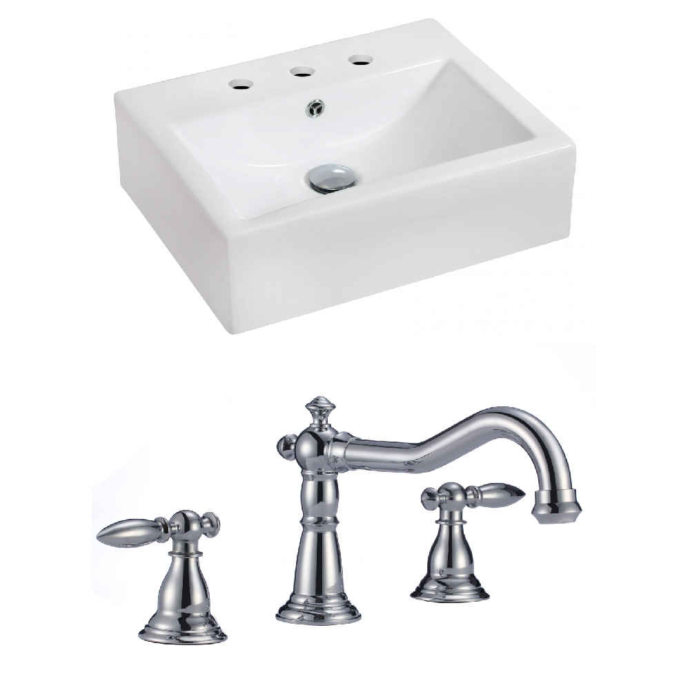 20.25-in. x 16.25-in. Rectangle Bathroom Vessel Sink Set White Enamel Glaze