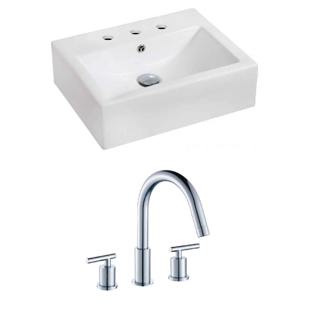 20.25-in. x 16.25-in. Rectangle Bathroom Vessel Sink Set White Enamel Glaze