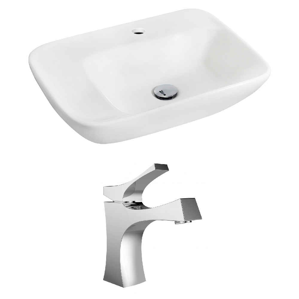 23.5-in. x 17.25-in. Rectangle Bathroom Vessel Sink Set White Enamel Glaze