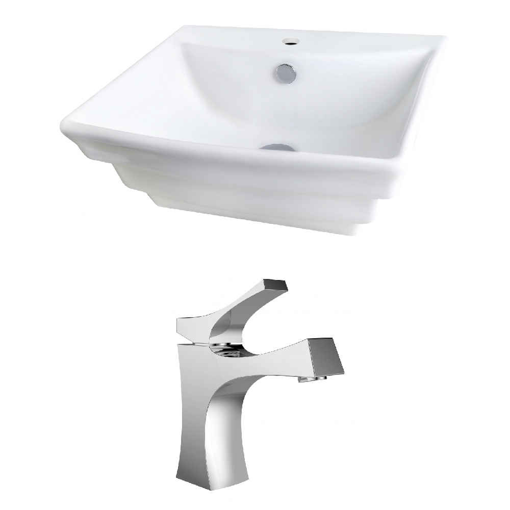 19.75-in. x 17-in. Rectangle Bathroom Vessel Sink Set White Enamel Glaze