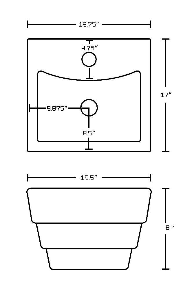 19.75-in. x 17-in. Rectangle Bathroom Vessel Sink Set White Enamel Glaze