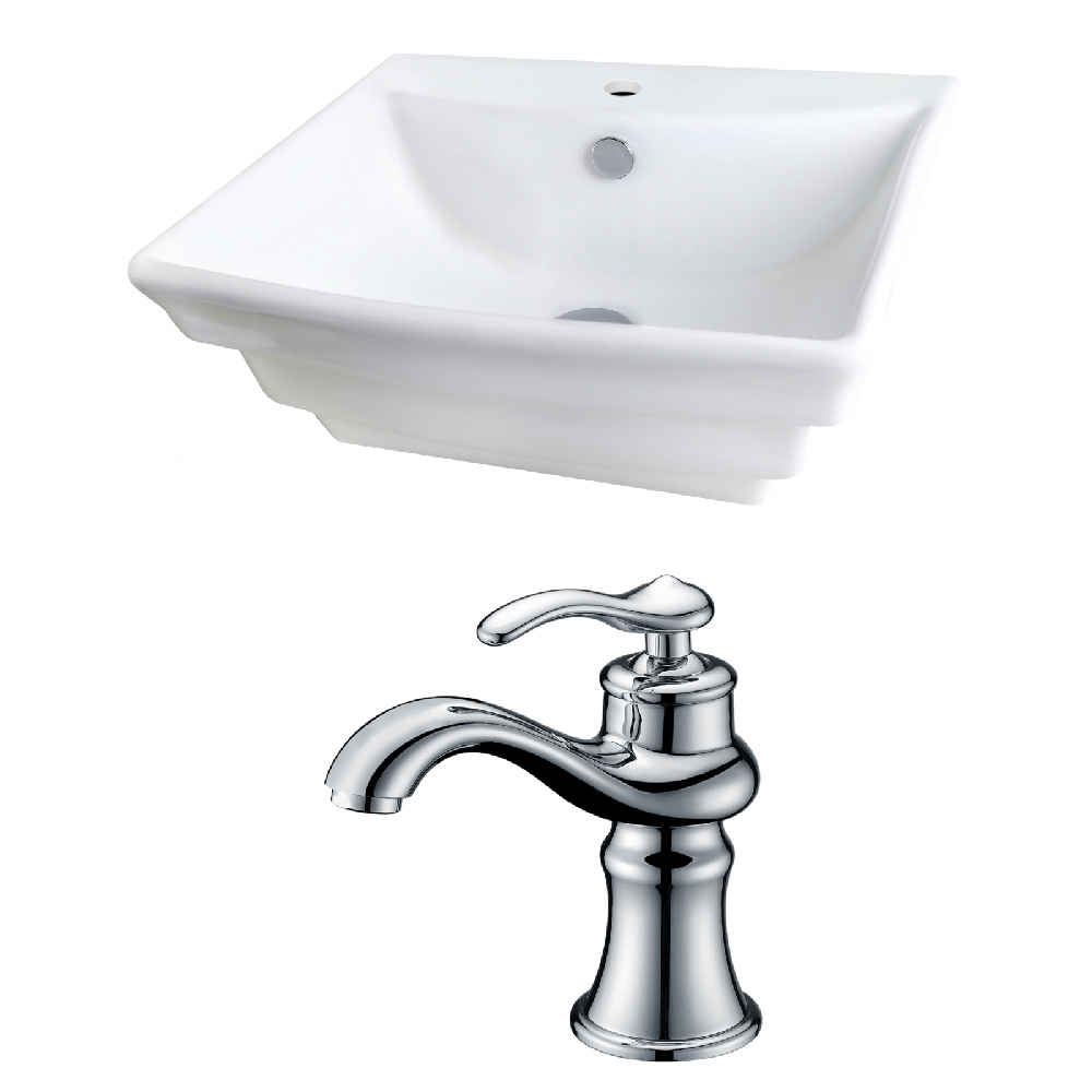 19.75-in. x 17-in. Rectangle Bathroom Vessel Sink Set White Enamel Glaze