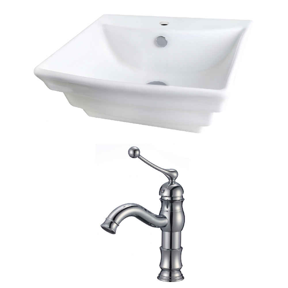 19.75-in. x 17-in. Rectangle Bathroom Vessel Sink Set White Enamel Glaze