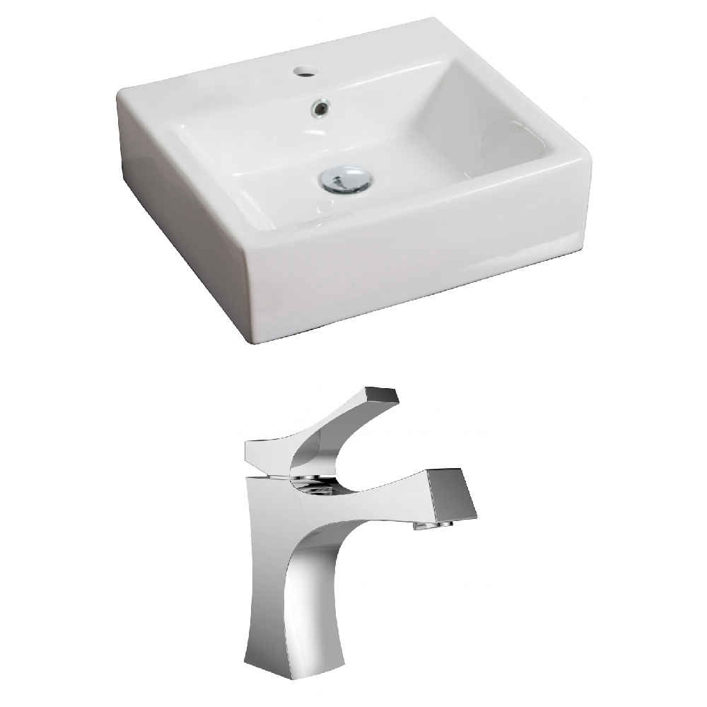 21-in. x 16.5-in. Rectangle Bathroom Vessel Sink Set White Enamel Glaze