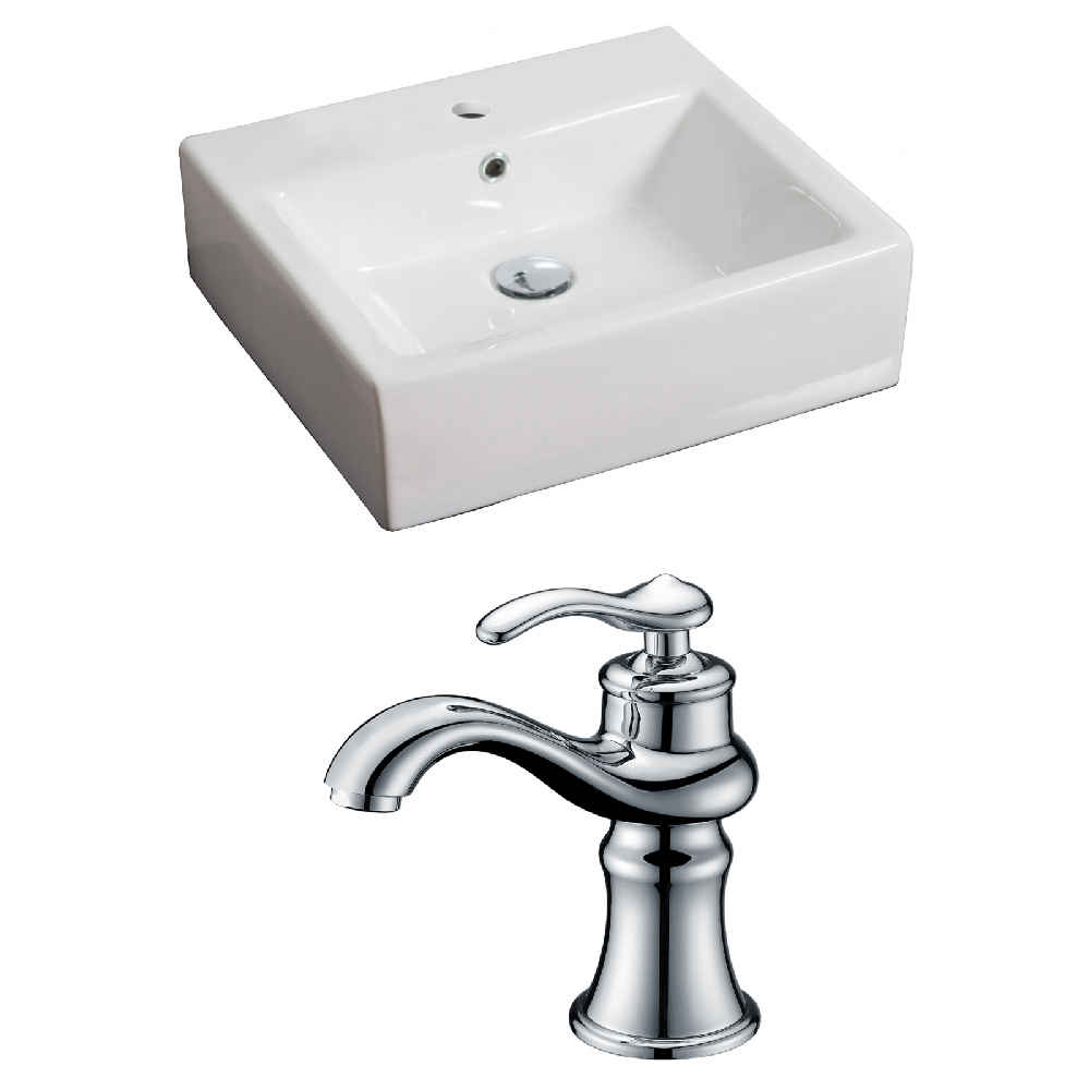21-in. x 16.5-in. Rectangle Bathroom Vessel Sink Set White Enamel Glaze
