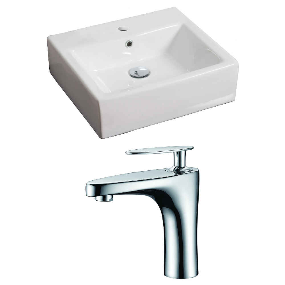 21-in. x 16.5-in. Rectangle Bathroom Vessel Sink Set White Enamel Glaze