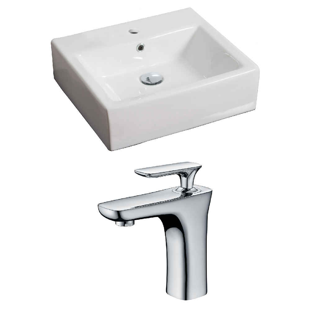 21-in. x 16.5-in. Rectangle Bathroom Vessel Sink Set White Enamel Glaze
