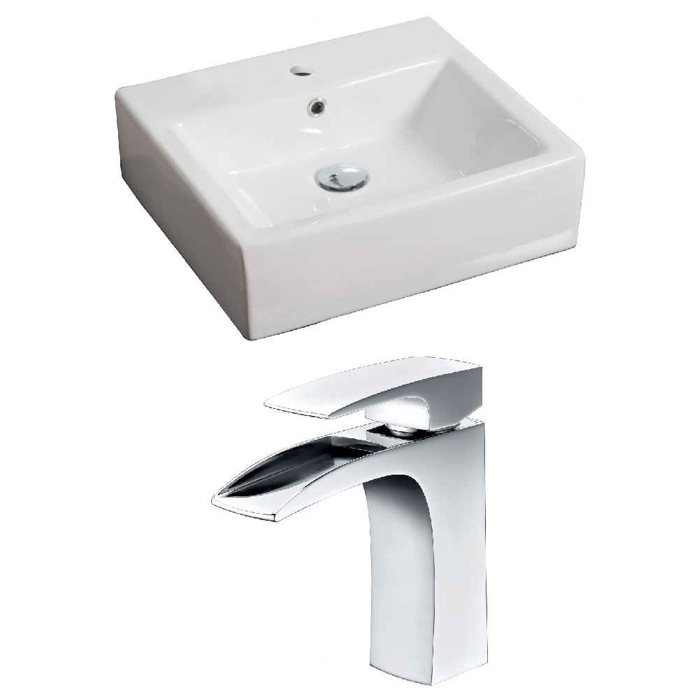 21-in. x 16.5-in. Rectangle Bathroom Vessel Sink Set White Enamel Glaze
