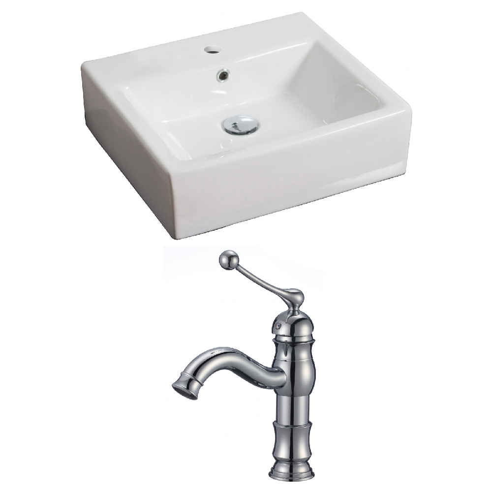 21-in. x 16.5-in. Rectangle Bathroom Vessel Sink Set White Enamel Glaze