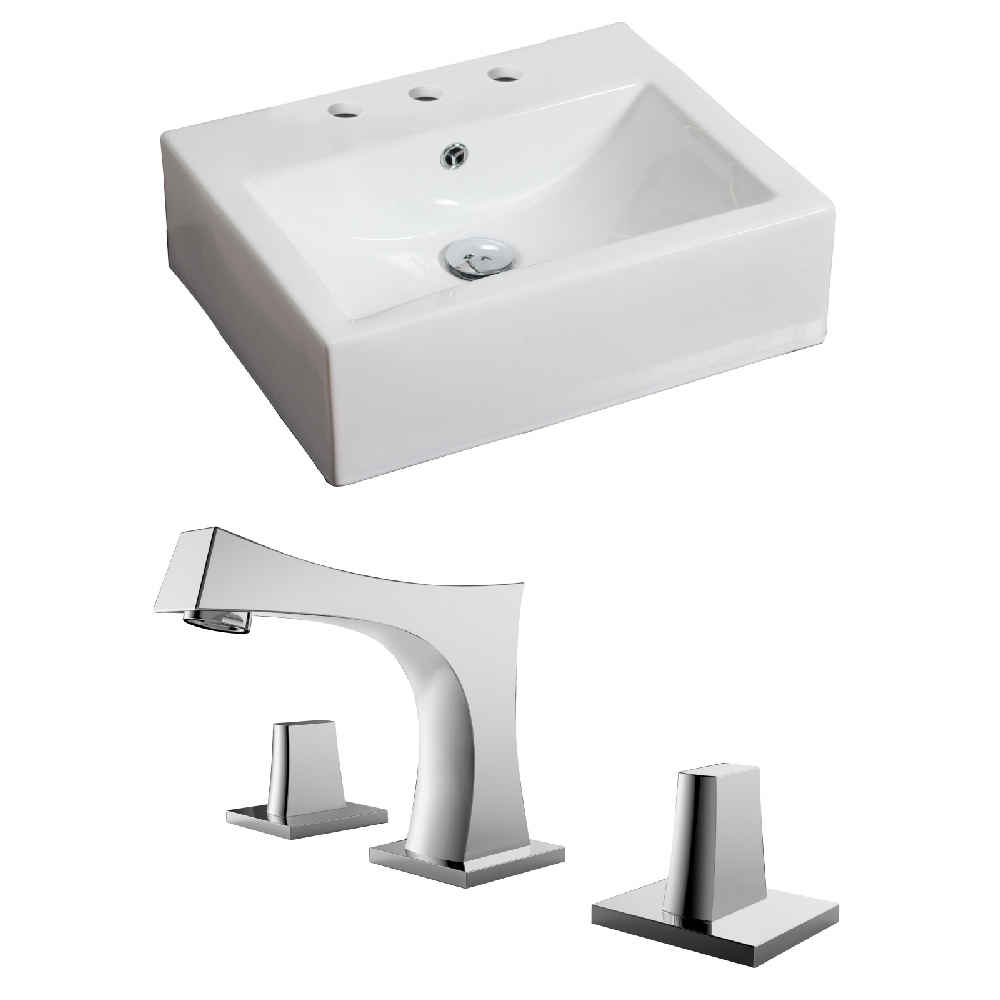 21-in. x 16.5-in. Rectangle Bathroom Vessel Sink Set White Enamel Glaze