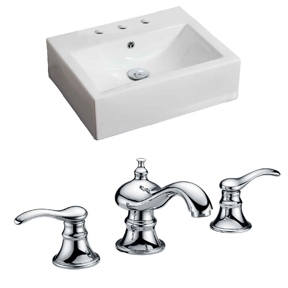 21-in. x 16.5-in. Rectangle Bathroom Vessel Sink Set White Enamel Glaze
