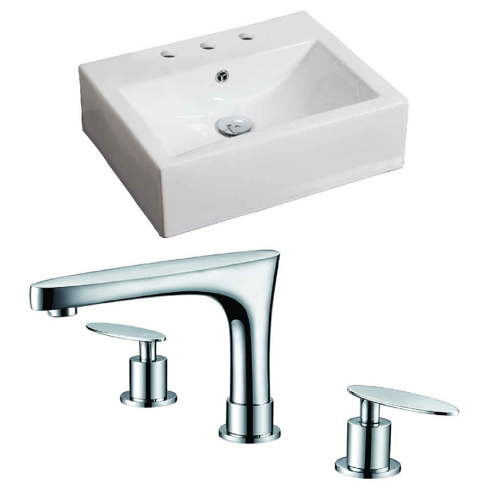 21-in. x 16.5-in. Rectangle Bathroom Vessel Sink Set White Enamel Glaze