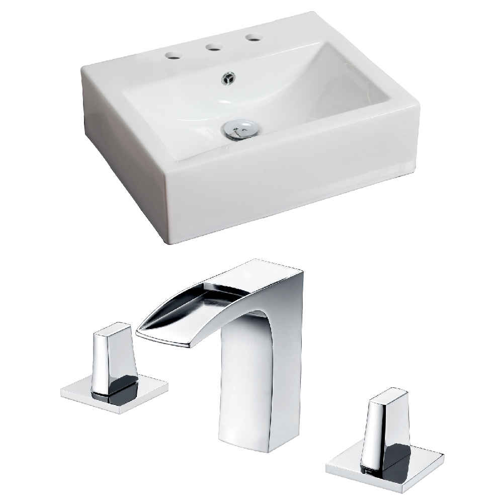 21-in. x 16.5-in. Rectangle Bathroom Vessel Sink Set White Enamel Glaze