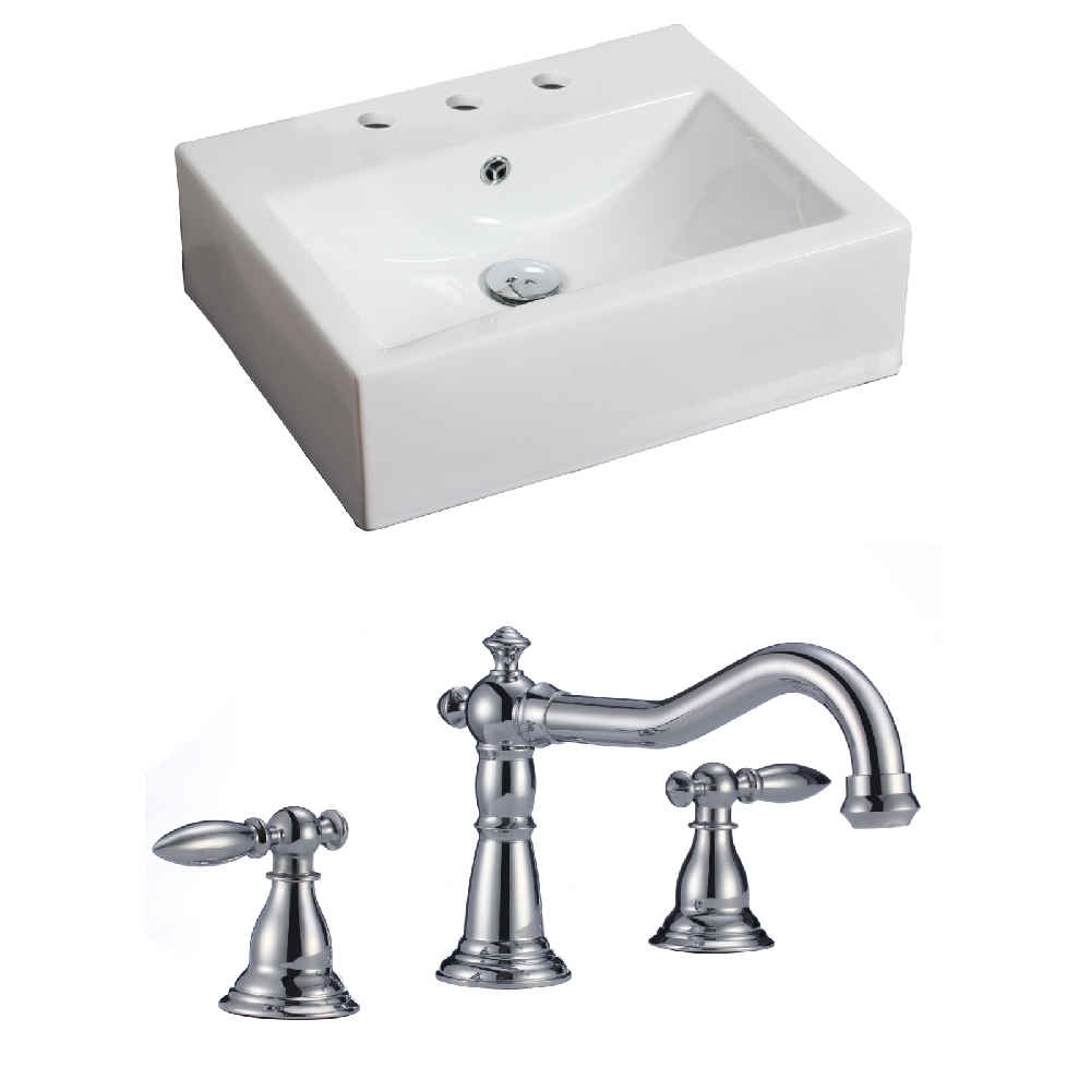 21-in. x 16.5-in. Rectangle Bathroom Vessel Sink Set White Enamel Glaze