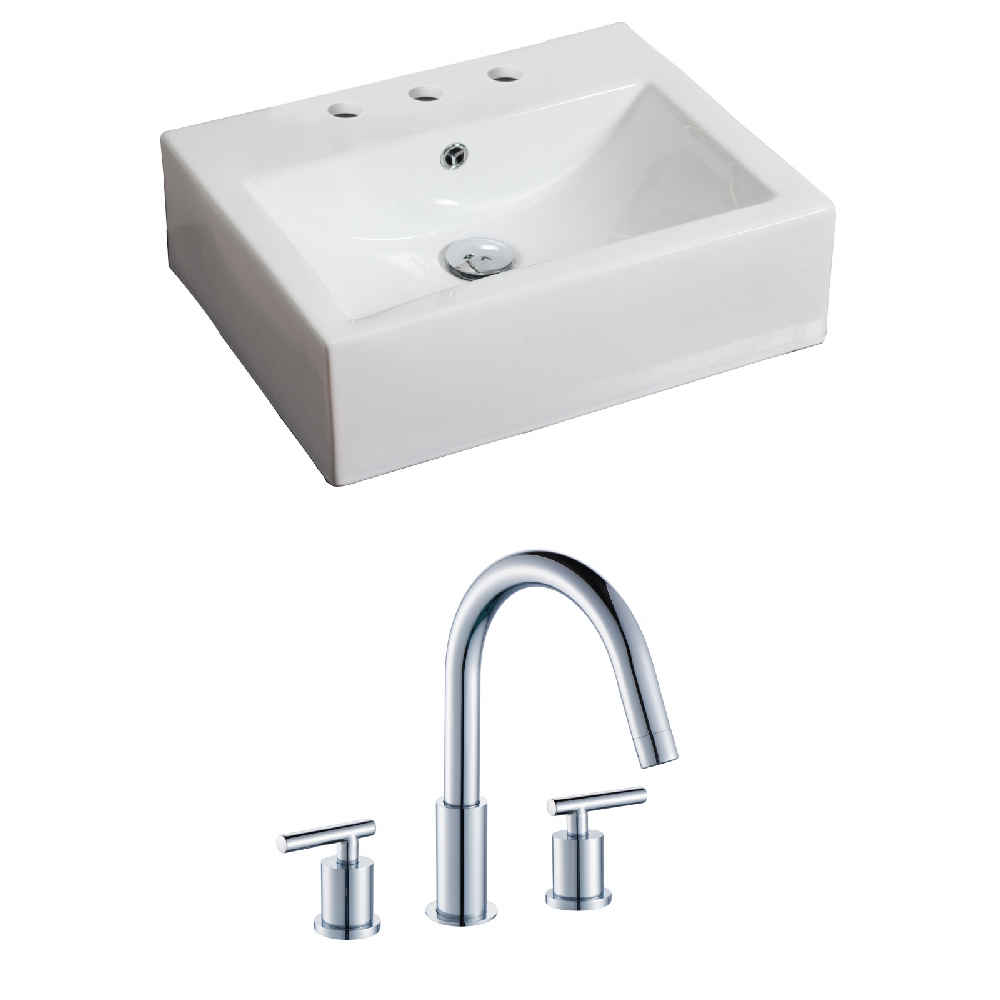 21-in. x 16.5-in. Rectangle Bathroom Vessel Sink Set White Enamel Glaze