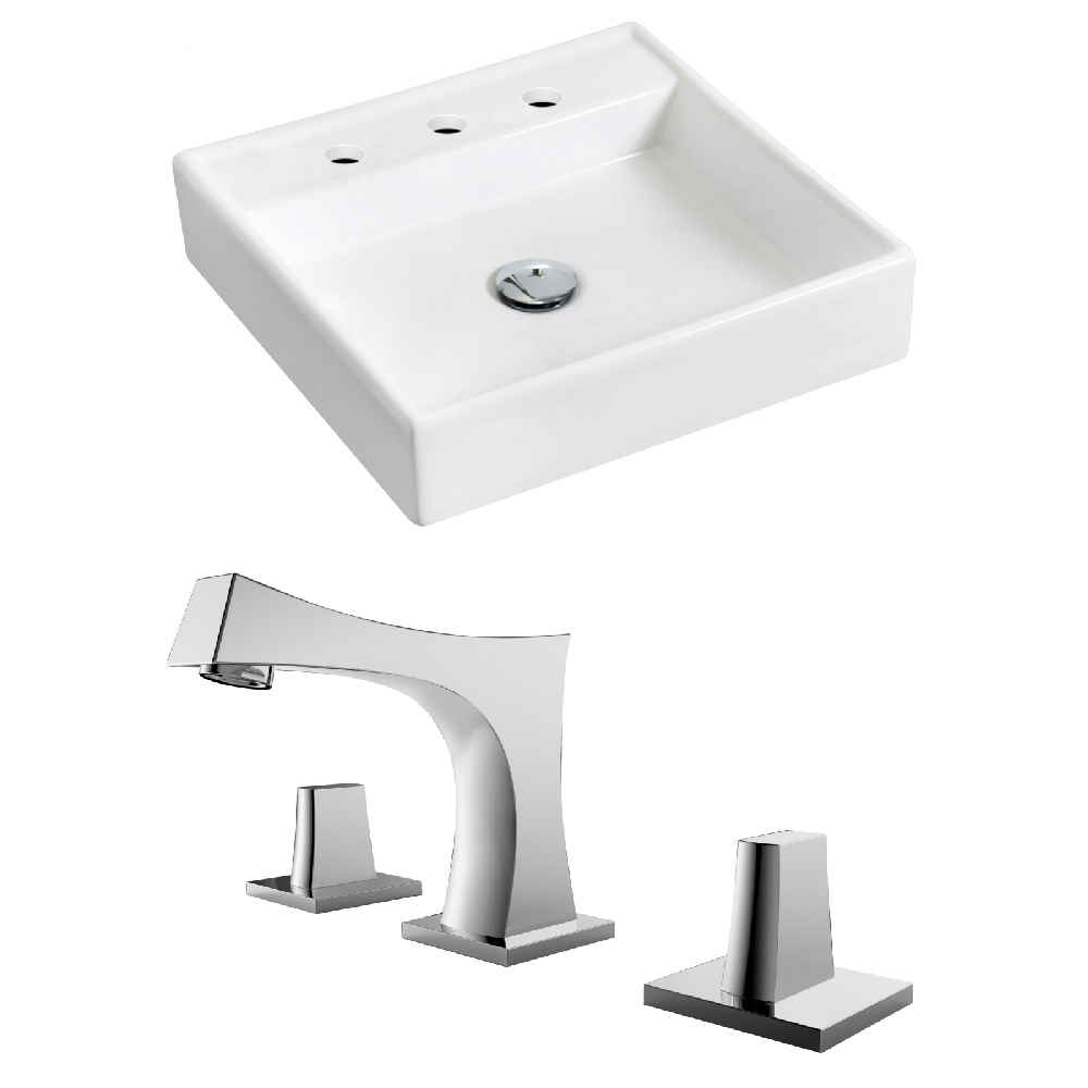 17.5-in. x 17.5-in. Square Bathroom Vessel Sink Set White Enamel Glaze
