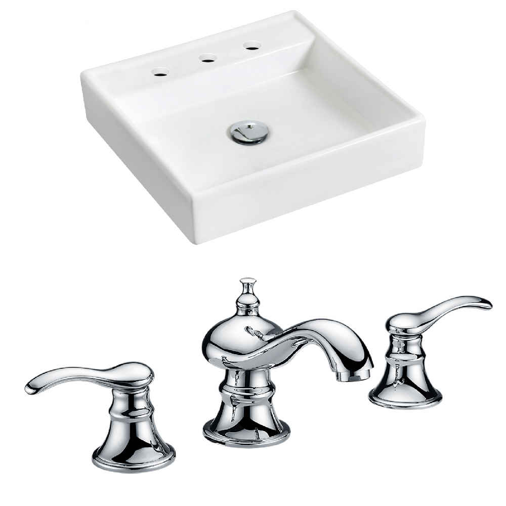 17.5-in. x 17.5-in. Square Bathroom Vessel Sink Set White Enamel Glaze