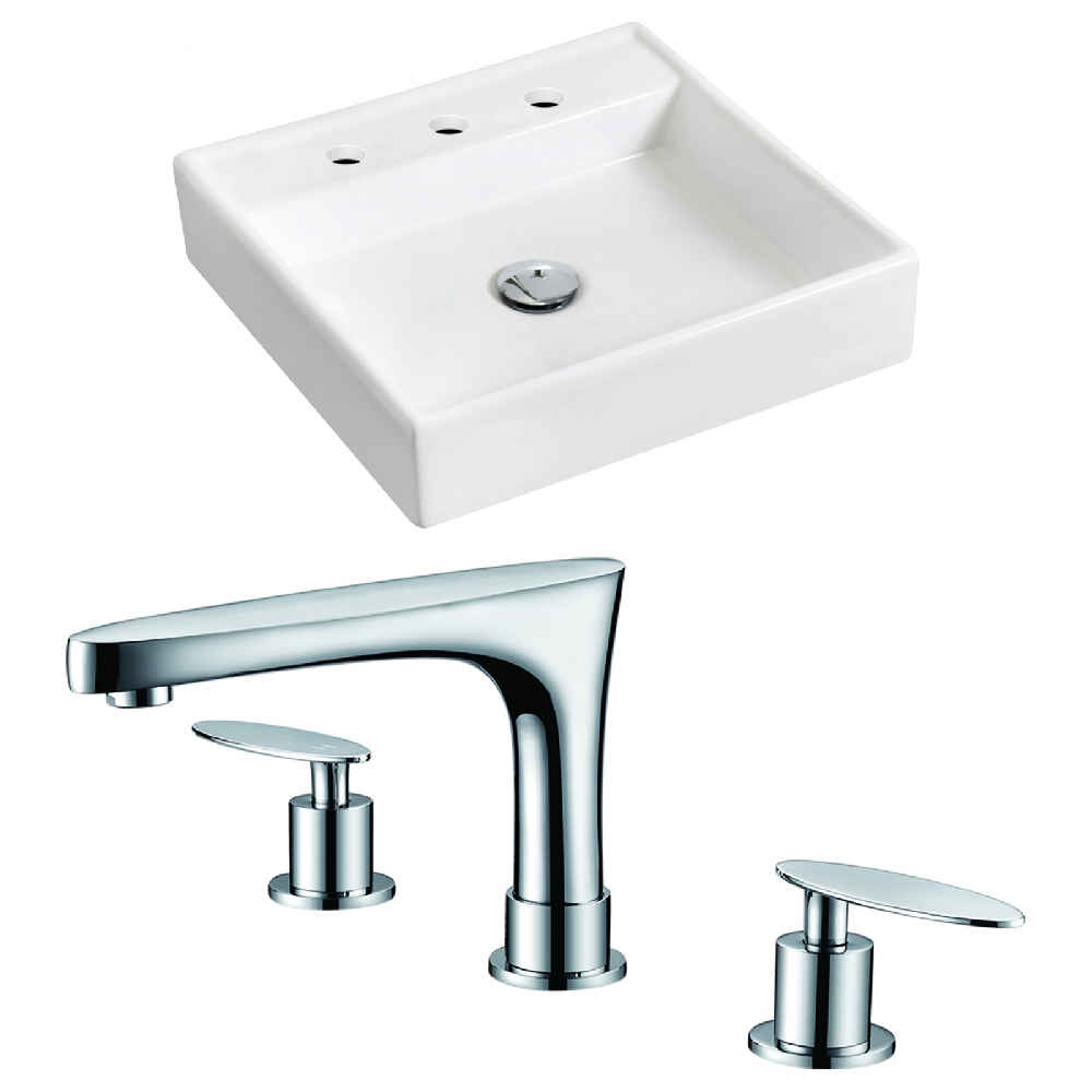 17.5-in. x 17.5-in. Square Bathroom Vessel Sink Set White Enamel Glaze