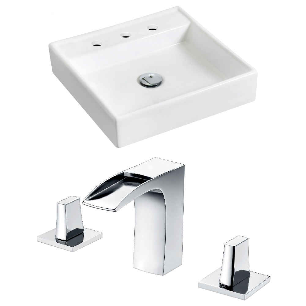17.5-in. x 17.5-in. Square Bathroom Vessel Sink Set White Enamel Glaze