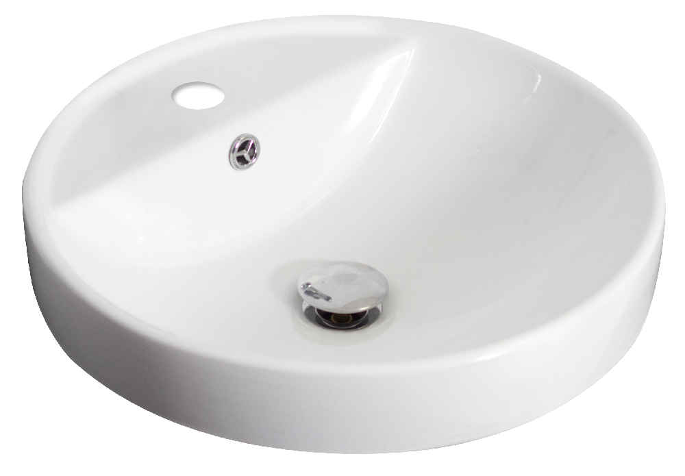 18.25-in. x 18.25-in. Round Bathroom Vessel Sink Set White Enamel Glaze