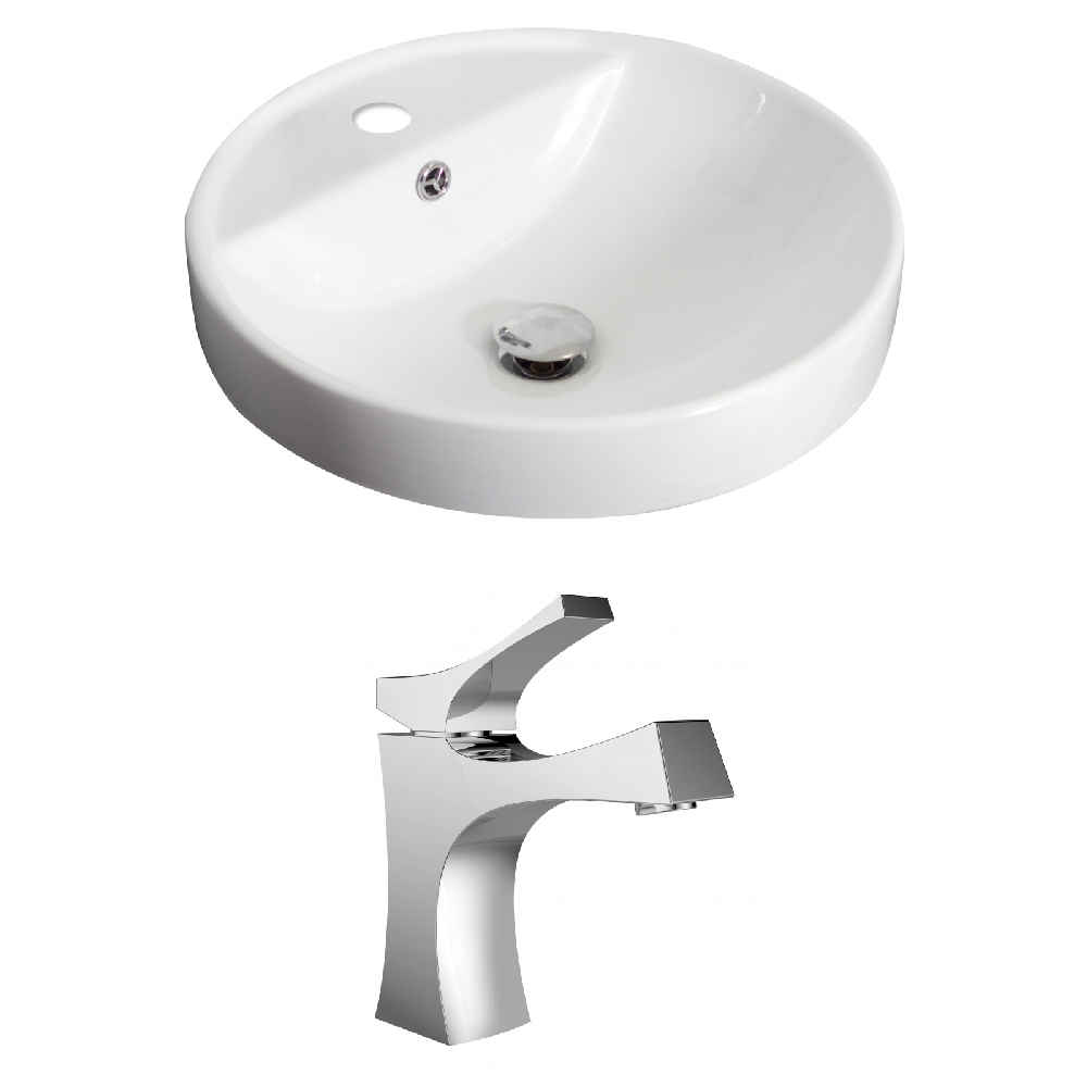 18.25-in. x 18.25-in. Round Bathroom Vessel Sink Set White Enamel Glaze