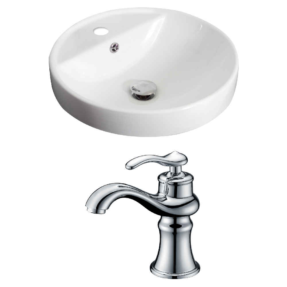 18.25-in. x 18.25-in. Round Bathroom Vessel Sink Set White Enamel Glaze