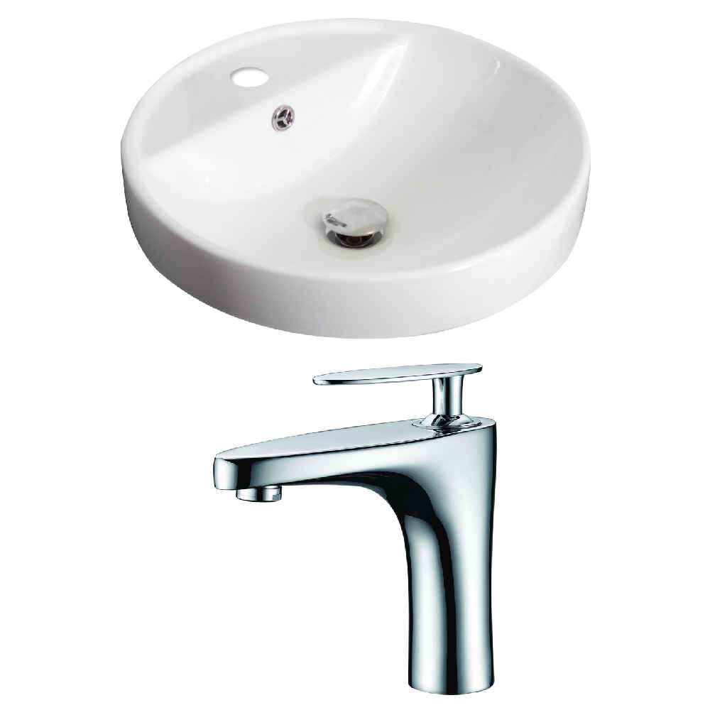18.25-in. x 18.25-in. Round Bathroom Vessel Sink Set White Enamel Glaze