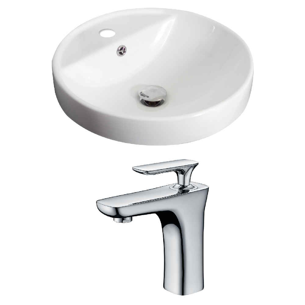 18.25-in. x 18.25-in. Round Bathroom Vessel Sink Set White Enamel Glaze