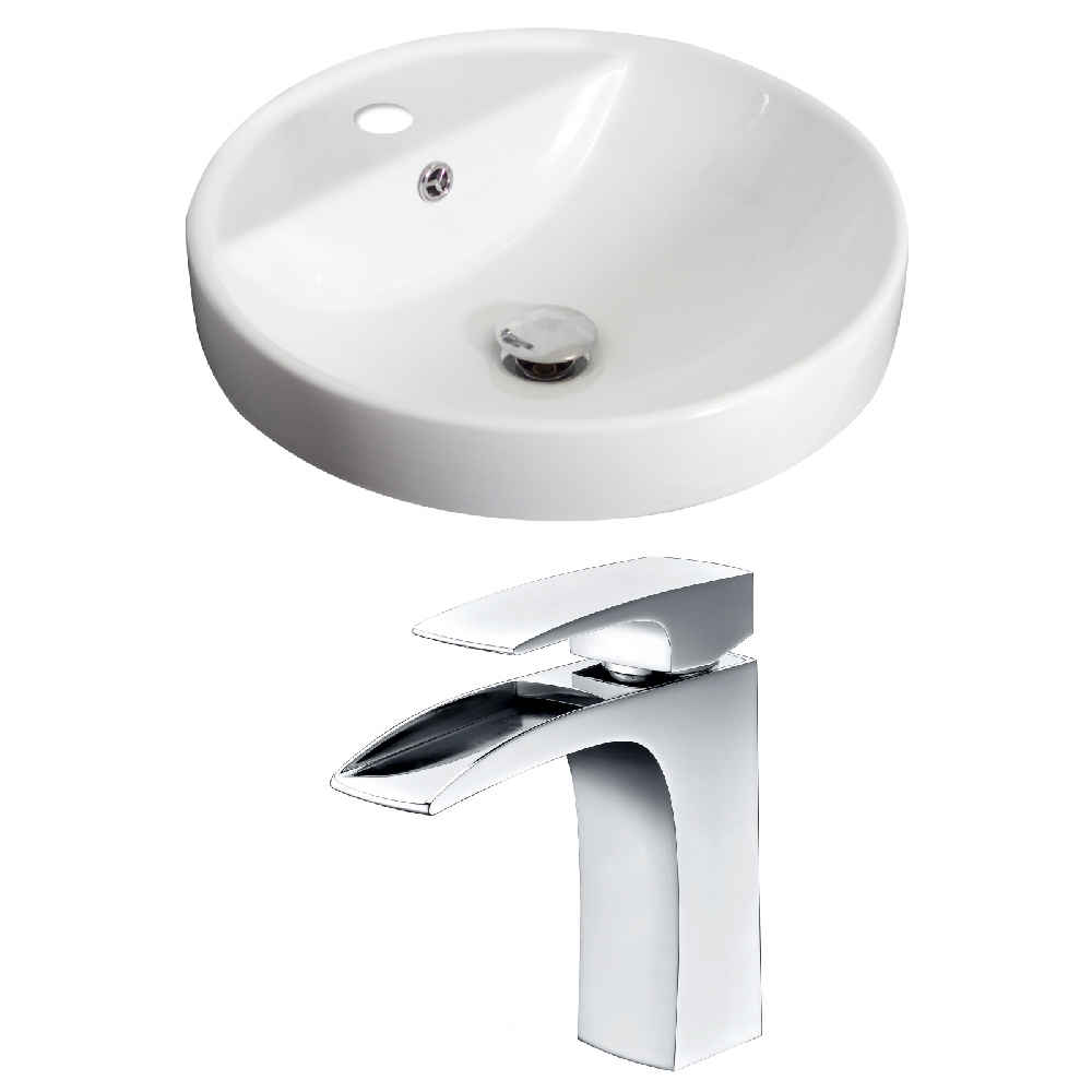 18.25-in. x 18.25-in. Round Bathroom Vessel Sink Set White Enamel Glaze
